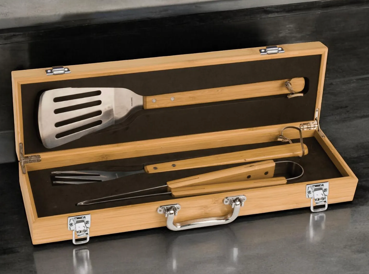 Golf Personalized Bamboo BBQ Case Utensil Set