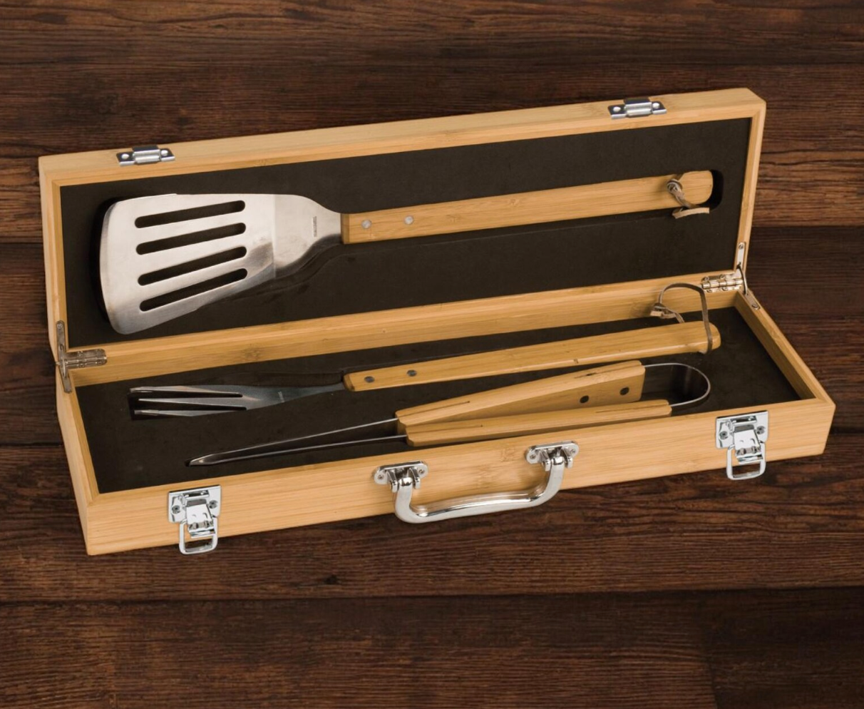 Golf Personalized Bamboo BBQ Case Utensil Set