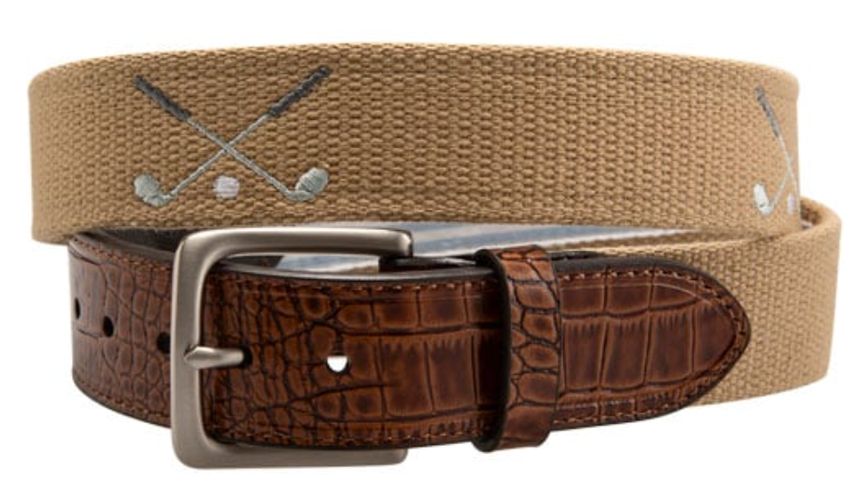 Greg Norman Men's Crossed Clubs Golf Web Belt
