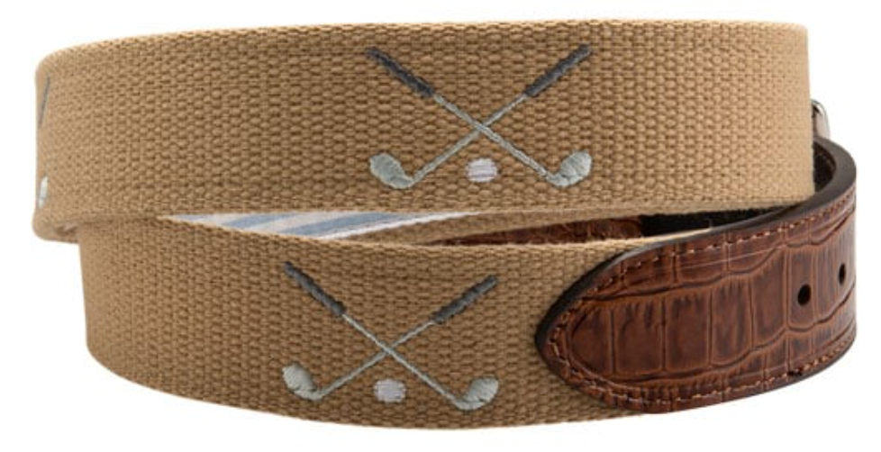 Greg Norman Men's Crossed Clubs Golf Web Belt